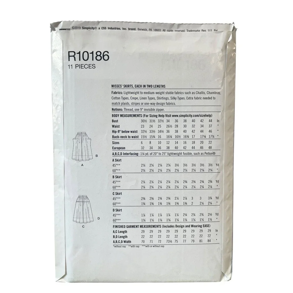 Simplicity R10186 Pocket Skirt US 14-22 Modern Gathered Pleated